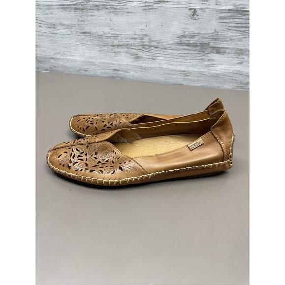 PIKOLINOS Jerez Loafer Brandy Saddle Leather Flats Womens 41 Floral Laser Cut - Picture 5 of 11